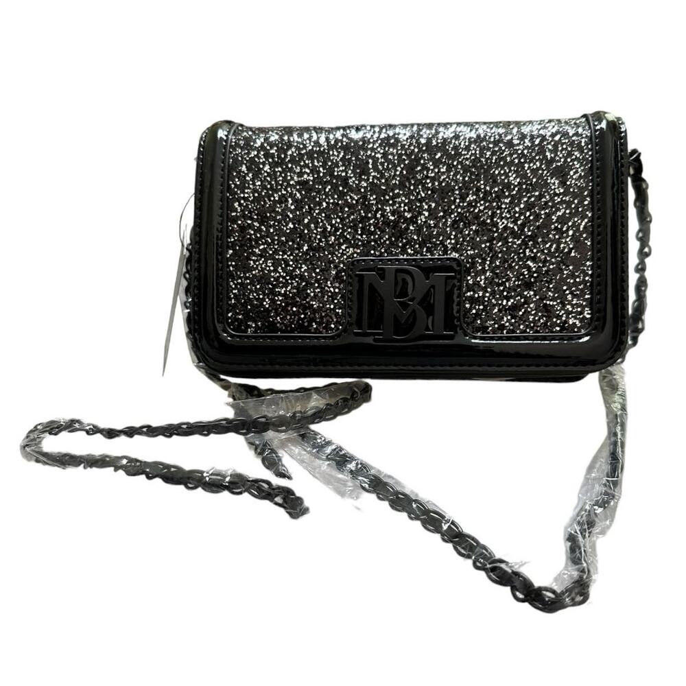 Badgley Mischka black silver glitter small crossbody clutch